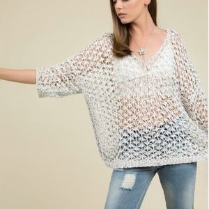 Off White vneck Open knit Top